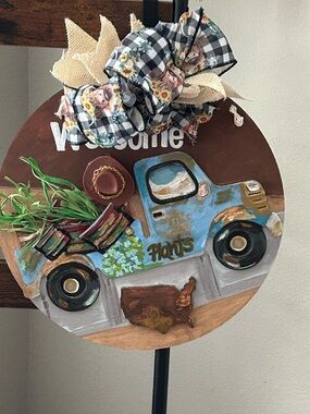 Blue Farm Truck Welcome Sign with Bow